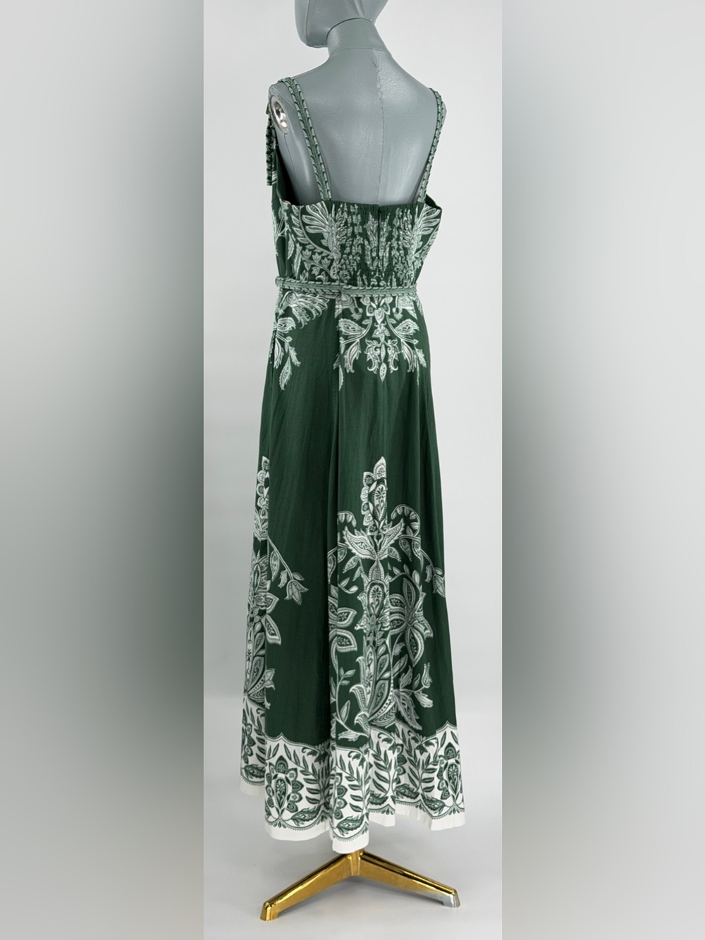 🆕 FARM Rio 🧿 NWT Miranda Buckles Maxi Dress, Dark Green & White Linen - Sz XL - Picture 8 of 15